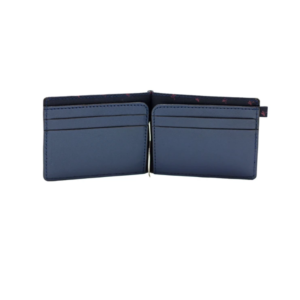 Dunbar Leather Clip Wallet - Blue with Black Color